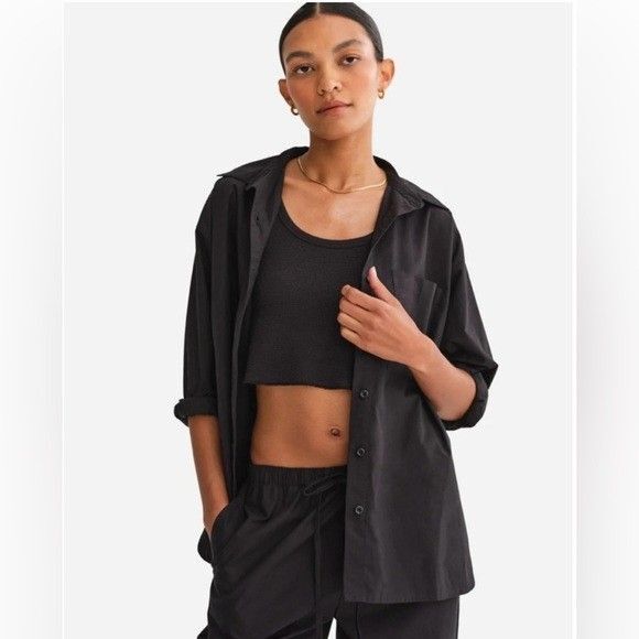 MATE THE LABEL 100% Organic Cotton Poplin Button‎ Down Shirt Long Sleeve BLACK - Picture 4 of 8